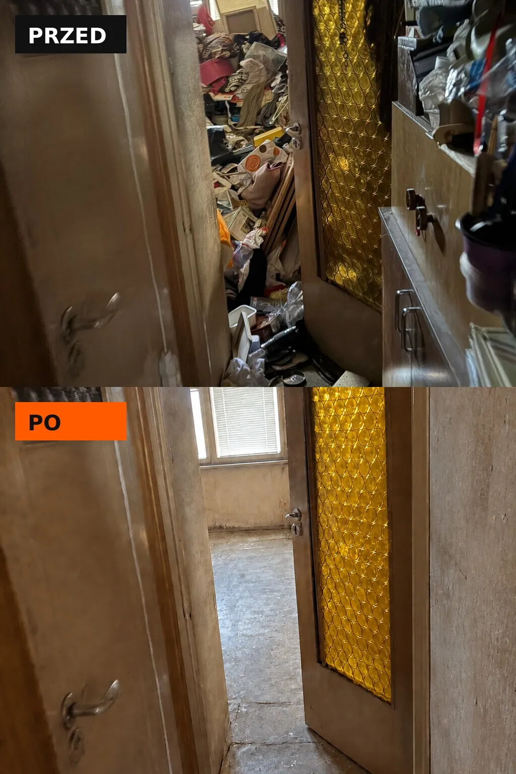 Korytarz przed opróżnieniem i po przygotowaniu do remontu