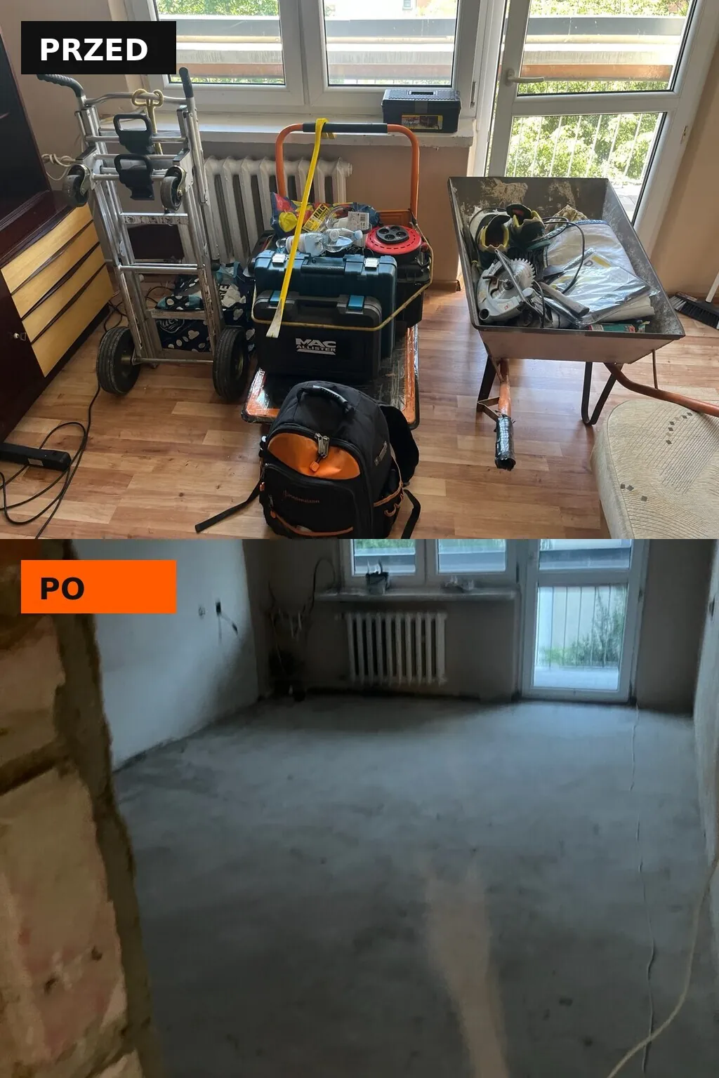 Sprzęt przygotowany do pracy i pomieszczenie po wykonaniu prac