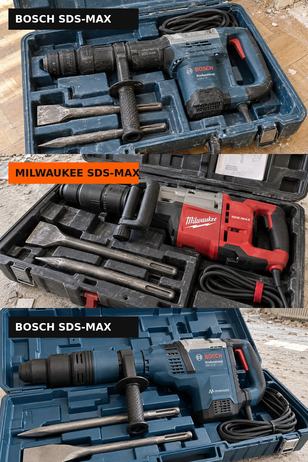 Młoty wyburzeniowe Bosch i Milwaukee używane podczas realizacji